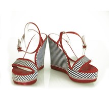 Solo Per Te Blue White Stripes Red Crystals Wedge Platform Sandals shoes... - $54.45