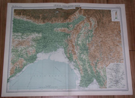 1922 Map Of British India Nepal Bangladesh Kolkata Calcutta Myanmar Burma - $30.52