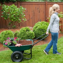 Wheelbarrow Garden Cart Dual Wheel Poly Tray Yard Rover Backyard Gardening Green - $112.60