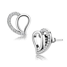 Stainless Steel Heart Shaped Round Cubic Zirconia Stud Dainty Fashion Earrings - £46.83 GBP