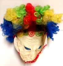 Halloween Scary Clown Mask With Rainbow Curly Hair Latex Unbranded - £19.42 GBP