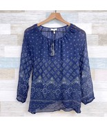 Joie Silk Crinkle Chiffon Peasant Blouse Blue Bandana Print Sheer Womens XS - $44.54