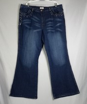Crest Women&#39;s Flare Leg Dark Wash Denim Studded Pocket Jeans Size 23/24 - £15.07 GBP