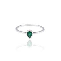 Dainty Emerald Gemstone Ring Pear Cut Emerald Silver Ring Statement Emerald Ring - $100.00