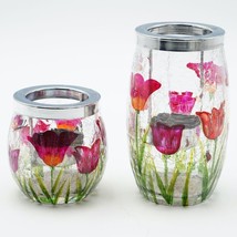 Yankee Candle Crackle Glass Votive Tea Light Holders Spring Tulips Set of 2 - $31.19