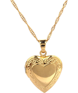 Valentines Heart Locket Pendant Necklace 24K Gold Color Romantic Fancy H... - £40.60 GBP