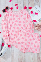 Pink Valentine Heart Shape Print Long Sleeve Top Shorts Lounge Set - $363.21 MXN