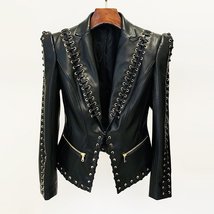 Chic Eyelet-Detail Faux Leather Blazer for Effortless Elegance - $216.99