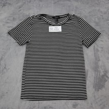 Forever 21 Shirt Women S Black Classic Monochrome Stripes Casual Chip Top - £14.40 GBP