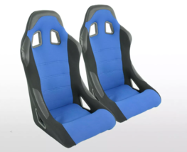 FK Universal Full Bucket Seats &amp; slide runners Black &amp; Blue Track Drift Car 4x4 - £293.12 GBP