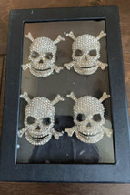 Tahari Home Halloween Napkin Rings Skull Crossbones Rhinestones Silver New - £23.64 GBP