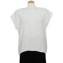 Eileen Fisher Pearl Ivory Viscose Linen Puckered Woven Check Box Top M - £95.61 GBP