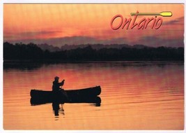 Postcard Ontario Sunset Canoeist Paddling Canoe on Lake 4 1/2&quot; x 6 3/4&quot; - £3.90 GBP
