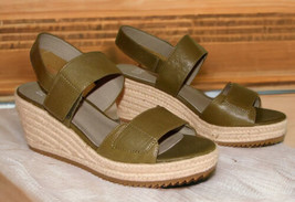 NIB 7 1/2 Eileen Fisher Wedge Leather Sandals $209 Espadrilles Green 3&quot; ... - £79.94 GBP