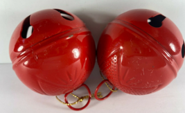 Red Christmas 2 Jingle Balls Door Hanger Ornament Rustic Iron Bell - £14.23 GBP