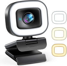 60FPS Streaming Webcam with Adjustable Ring Light, Auto-Focus HD 60FPS, 1080P - £35.01 GBP