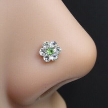 Mignon Petit Indien Plaqué Argent Vert Cristal Piercing Nez Clou Push Broche - £10.12 GBP