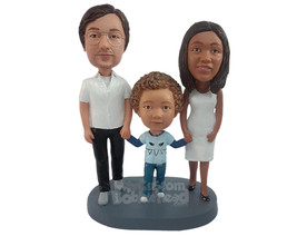 Custom Bobblehead Nice family of three wearing casual clothes - Parents &amp; Kids M - £184.42 GBP