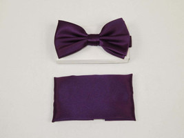 Men&#39;s Bow Tie and Hankie by J.Valintin Collection #92495 Solid Satin Plum - £15.75 GBP