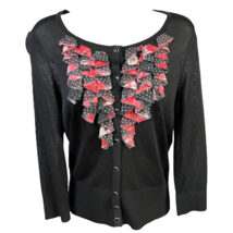 White House Black Market Womens Cardigan Sweater Black Pearl Snap Ruffle... - £22.28 GBP
