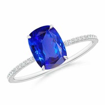 ANGARA Thin Shank Cushion Cut Tanzanite Ring With Diamond Accents - £1,126.88 GBP