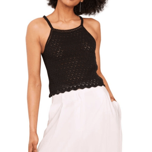 Primary image for French Connection Nora Crochet Sleeveless Top, Black, Size Medium, (6/8), NWT