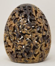 Floral Leaf Pattern Hand Carved Stone Egg Large Decorative Art - £31.34 GBP