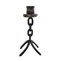 Iron Black Horse Shoes W/ Chains &amp; Carved Wood Rustic Art Handmade Candle Holder - £19.87 GBP