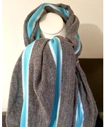 Sferra Cotton Wool Blend Grey Scarf Aqua & White Stripes Fringed 24x72" New - €93,55 EUR Sferra Cotton Wool Blend Grey Scarf Aqua & White Stripes Fringed 24x72" New - €93,55 EUR