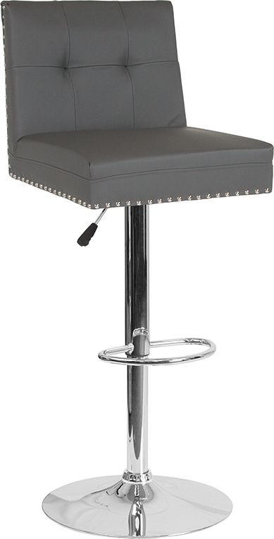 Gray Leather Barstool DS-8411-GRY-GG