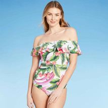 Women&#39;s Off Shoulder Flounce High Coverage One Piece Swimsuit - Kona Sol... - £13.99 GBP