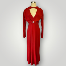 Vintage Dress Red Crepe 1930s Shrug Jacket Maxi Dress V Neck Rhinestone Slvlss S - £190.22 GBP