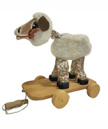 Vintage Wooden Painted Lamb Sheep Pull Toy Wheels Handmade Folk Art 1981... - $30.55 CAD