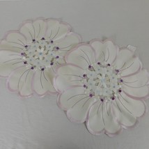 2 Round Embroidered Flower Petal Shape Purple Blue White Doily Table Top... - £11.39 GBP