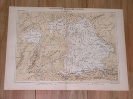 1888 Original Antique MALTE-BRUN Physical Map Of Bavaria Bayern Munich Germany - £13.35 GBP