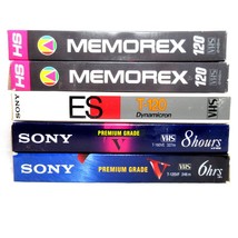 5 VHS Sony &amp; Memorex T-120, T-160 6 &amp; 8 Hour Video Tapes Blank - £16.60 GBP