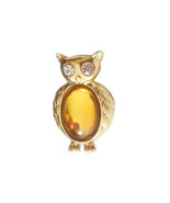 Jelly Belly Jewelry Owl Pin Gold Tone Amber Glass Stone Vintage Monet Brooch - $16.95