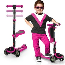 Skidee Kick Scooter for Kids w/ Adjustable Height, Foldable, LED, Rear B... - $26.45