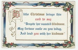 Vintage Postcard Blithe Christmas Verse Embossed Holly Border - £5.44 GBP