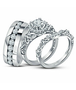14K White Gold Over 2.10 Ct Round Diamond Engagement Trio Bridal Band Ri... - £125.19 GBP