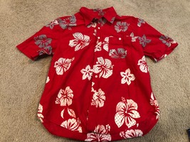 Mossimo Supply Co Mens Sz M - Red &amp; Gray Hawaiian Floral s/s Button Up Shirt - £14.61 GBP