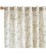 Lazzzy Green Floral Curtains 84 Inch Length Linen Farmhouse, Green On Beige - $58.98
