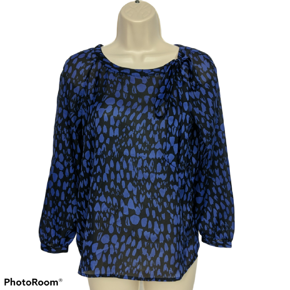 Loft Womens Petites Black Purple Sheer Blouse Top XXSP Shoulder Tie Boat... - $13.86