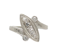 14k White Gold Vintage Genuine Natural Diamond Bypass Ring (#J7110) - $513.81