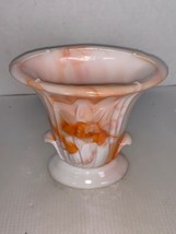 Vintage Akro Orange Marbleized Slag Agate Lily Vase 4 1/2” - £16.23 GBP