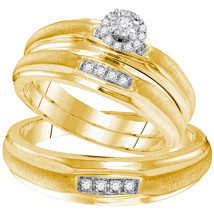 Yellow-tone Sterling Silver His Her Round Diamond Matching Bridal Wedding Set - $139.00