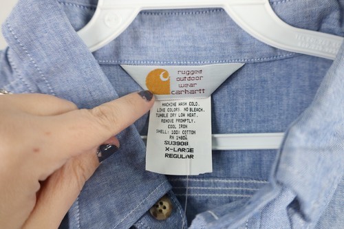 NOS Vtg 90s Carhartt Mens XL Spell Out Short Sleeve Chambray Button Shirt USA Item image 4