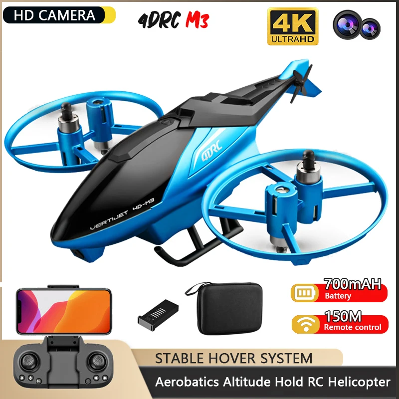 4DRC M3 Rc Helicopter With 4K HD Camera 2.4GHz 6CH Aerobatics Altitude Hold - £47.47 GBP