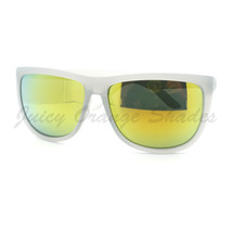 Oversized Square Sunglasses Matted Gray, Yellow Mirrored Lens UV400 - £7.95 GBP