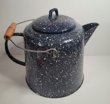 Graniteware Enamel Coffee Pot Large with Wooden Handle on Wire Bail image 2